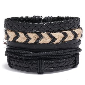 Bangle JessingsHow 4PC / Set Flätade Wrap Läderarmband för män Vintage Charm Etniska Tribal Multilayer Armbands Male Rope Bangles