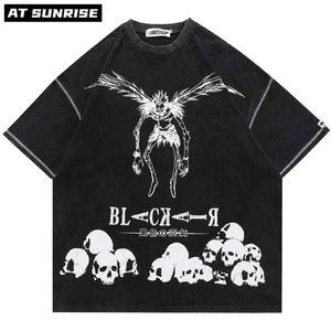 Hip Hop Streetwear Harajuku T Shirt Japanese Death manga Note Print Tshirt Men Summer Short Sleeve T-Shirt Cotton Loose Tops Tee 210706