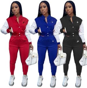 Kvinnliga sp￥rningsdr￤kter Tv￥delar Set Designer Fall Baseball Uniform Jackets Sweatpants Outfits Sweatsuits Joggers Pants Varsity Suits 20 Styles