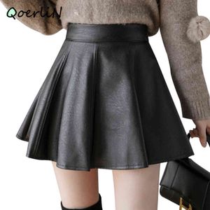 Vintage Mini Skirts Shorts Kvinnor Plus Storlek PU Kjolar Läder Hög Midja Sida Zipper Safe Shorts Kjolar Kvinna Höst Vinter Saia 211120