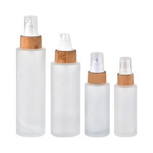 Frosted Glass Pump Bottles 30ml 50ml 80ml 100ml 120ml 150ml Shampoo Lotion Bottle with Bamboo Pumps