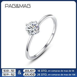 Cluster Rings PAGMAG 0.5ct 5.6mm EF Round 18K White Gold Plated 925 Silver Moissanite Ring For Women Diamond Wedding Band Anniversary Gift