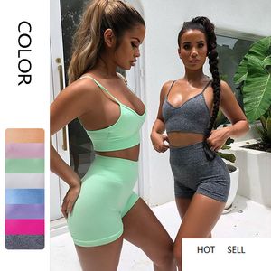 Yoga Set Women Workout Shirts Sport Bra Seamless Hight Waist Leggings Workout