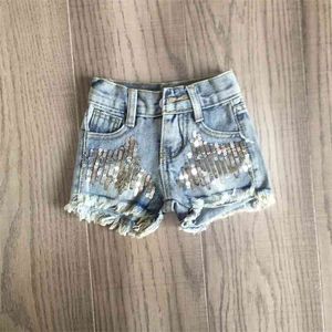Summer Gilrs Pantaloncini di jeans con paillettes Hot Jeans 210317