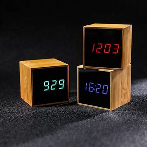 Creativo Specchio Led Bamboo Sveglia Studente Comodino Moda Orologi Digitali Elettronici Semplici Adorabili