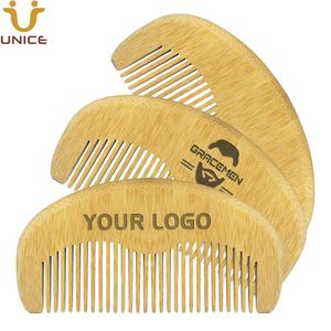 Moq 100 pçs logotipo personalizado escova de cabelo pente de bambu ecológico/pentes de barba antiestático portátil bolso natural para homens mulheres