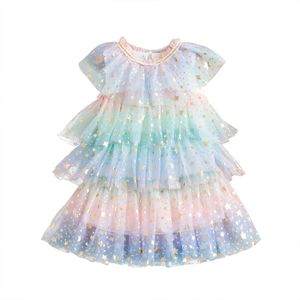 New Princess Girls Tulle Rainbow Dress Kids Princess Wedding Party Pageant Clothes Children Sundress with Sequined 3-7Y Q0716