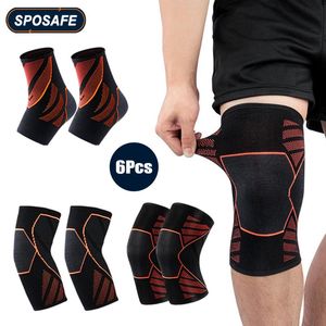 Elbow Knee-kuddar 6st / set Ankelstöd Sportskydd Gear Set Kompressioner Stöd ärmesor för cykling som kör basketfotboll