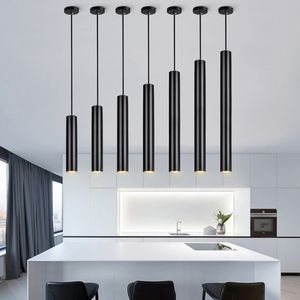 Dimbar Led Pendant Light Long Tube LamT Cylinder Rör Hängande lampor Kök-Island Matsal Cord Pendants Lights Köksbelysning