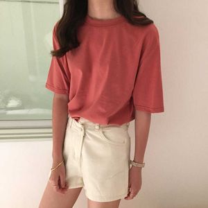 Tee Shirt 15 Solid Color Basic T-shirt Women Casual O-neck Harajuku Summer Top Korean Hipster White T Shirt S-XL Dropship 210527