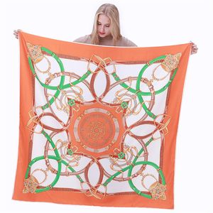 130cm Handkerchief New Fashion Silk Scarf Twill Imitation Kvinna Big Square Chain Printing Travel Shawl