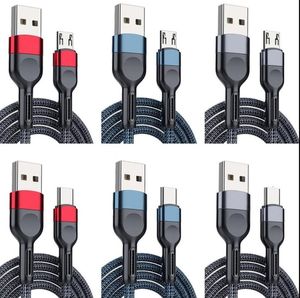 Cabos de carregador rápido rápido Cabos de alumínio 3A 1M 2m Tipo C Micro Trançado USB-C Cabo de Dados para Samsung S20 S21 LG Phone Android 3ft 6ft