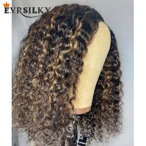 Brasiliansk kort bob jerry curl markera mänskligt hår u del peruker glueless 250densitet 1x4 Upart Wigs Machine Made Remy Hairs 30 tum 100% obearbetad