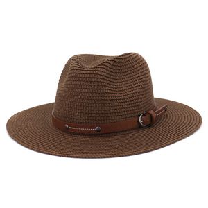 Pink Panama Hat Straw Summer Hats for Women Men Fedora Wide Brim Belt Decorate Male Female Jazz Sombrero Cap