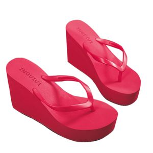 High-heeled Shoes Lady House Slippers Platform Slides Low On Wedge Rubber Flip Flops Summer Clogs Woman Candy Colors Heels