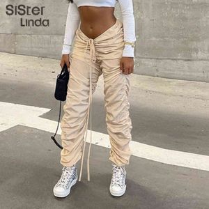 Sisterlinda Casual Fitness Stacked Mid Midist Harembyxor Kvinnor Lace Up Hip Hop Jogger Sweatpants Soft Trousers Streetwear Mujer Y211115