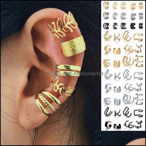 Charm Earrings Jewelry 17Km Gold Leaves Ear Cuff Black Non-Piercing Clips Fake Cartilage Rings Clip For Women Men Wholesale Drop Delivery 20