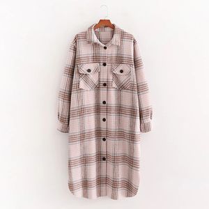 Women British Style Fashion Large Chest Pocket Coat Female Lapel Single-Breasted Long Overcoat 210520