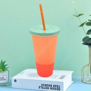 24oz Color Changing Cup Magic Plastic Drinking Tumblers with Lid and Straw Reusable Candy Colors Cold Cup Summer Water Bottle DHP14 50pcs
