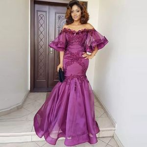 South Africa Style Organza Off Shoulder Juliet Sleeves Appliques Prom Dresses Mermaid Formal Occasion Evening Dresses Custom Made