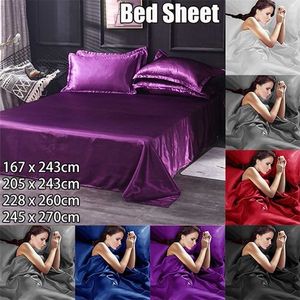 luxury satin silk flat bed sheet set single queen size king bedspread cover linen sheets double full sexy 211110