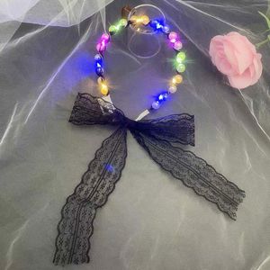 Led Yanıp Sönen Renkli Işık Üç Renk Değiştirme Noel Parti Düğün Saç Bandı Peri Inci Dantel Saç Süs Headdress Hediye