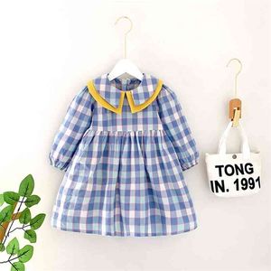 Fall Little Girls Costume Plaid Long Sleeve Princess Dress Fashion Korean Toddler Chilren Outfits Birthday Clothes Vestidos 210715