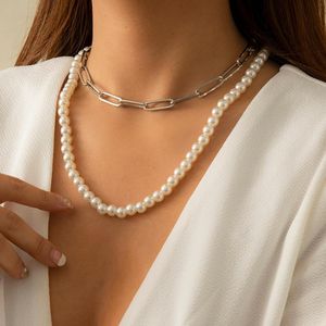 Girocolli 1PC Collana girocollo di perle Catena incrociata Clavicola impilata a due strati Matrimonio multistrato