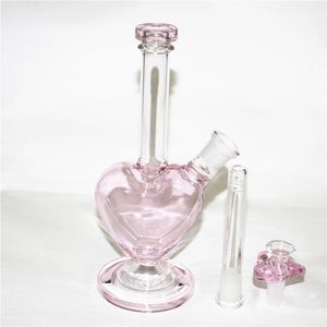 Glass Bongs Wasserpfeifen Herz Form Öl Rigs Shisha Dab Rig mit 14mm trockener Kräuter Liebesschalen Rauchzubehör Reclaimer Asche Catchers