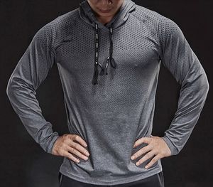 Lekki Szary Jesień Zima Gruba Running Mężczyzna Mężczyźni Z Długim Rękawem Z Kapturem Gym T Shirt Training Fitness T-shirt Szybkie Suche Oddychające Sporty