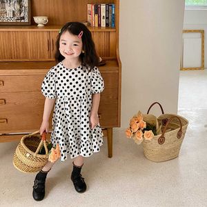 Летняя милая маленькая принцесса точка с коротким рукавом платья девушки хлопчатобумажные оборками хемилины свободное тонкое платье 210615