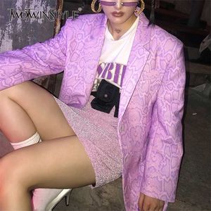 TwotWinstyle Zarif Baskı kadın Blazer Çentikli Uzun Kollu Cep Kadın Blazers Sonbahar Büyük Boy Moda Giyim 211122