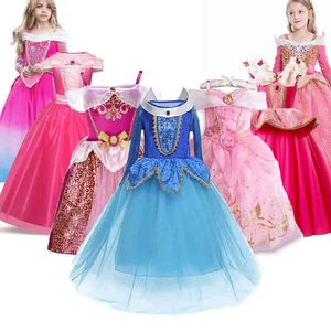 Girls Princess Dress Children Christmas Party Sleeping Beauty Costume Kids Blue Pink Fancy Disguise Birthday Gift Aurora Costume G1215