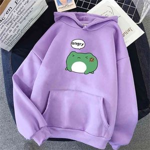 Winter Angry Frog Hoodies Unisex Übergroße Sweatshirt Frauen Coole Mode Lässig Mit Kapuze Druck Harajuku Hip Hop Weibliche Tops 210809
