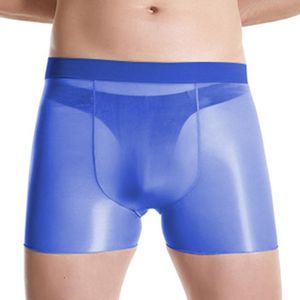 パンツノベルティメンズアンダーウェア油性Shinnyストッキングボクサーマンu-bulge Pouch Pantieセクシーな透明な短い男性のシームレスな支持者