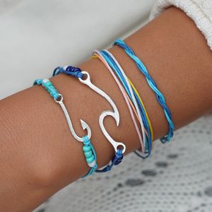 Wave Fish Hook Charm Bransoletka Ręcznie Splot Regulowane Wielowarstwowe Wrap Bransoletki Kobiety Letnia Plaża Biżuteria Will I Sandy