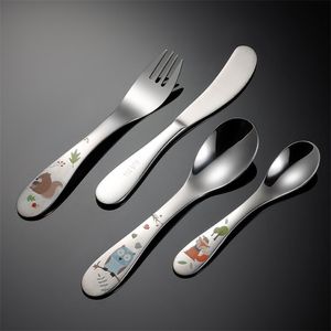 Tableware for Children Cartoon China Giant Panda Stainless Steel Kids Cutlery Set 4piece Dining Knife Fork Tablespoon Picnic Set 211112