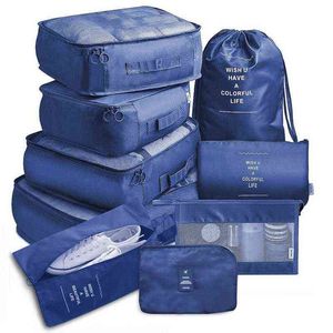 9pcs / Set Travel Pack Dei bagagli Organizzatore dei bagagli Casi di stoccaggio di alta qualità Impermeabile Cosmetic Protetrie Bag Accessori da viaggio 211126