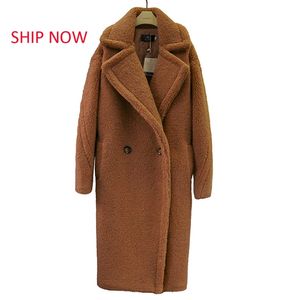 teddy coat faux fur long women lamb thick oversized outwears 210817