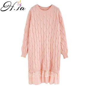 H.SA Mulheres Winter Cardigans Turtleneck Stitch Pull Jumpers Long Knit Camisola Vestido Torcido Suéter Feio Tops 210417