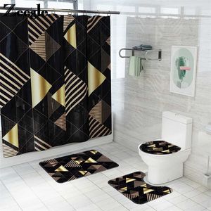 Plaid Printed Bathroom Carpet Rugs Bath Mat and Waterproof Shower Curtain Set Memory Foam Toilet Seat Cover Mat Foot Mats 211130