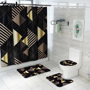 Plaid Printed Bathroom Carpet Mattor Badmatta och Vattentät Dusch Gardin Set Memory Foam Toalett Sittkåpa Matta Fotmattor 211130