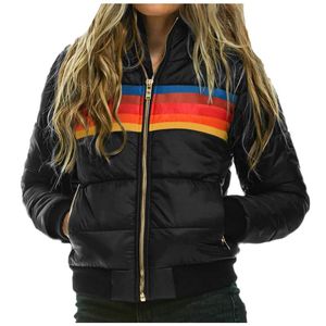 Kvinnans jackor 2021 Kvinnor Rainbow Printed Jacket Winter Hooded Cotton vadderade rockar Kvinnliga koreanska lösa puffer Parkas Damer Outwear