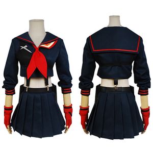Japanese Anime KILL La KILL Matoi Ryuko Cosplay Costume T-shirt Skirt Gloves Belt School Uniform Navy Sailor Sui
