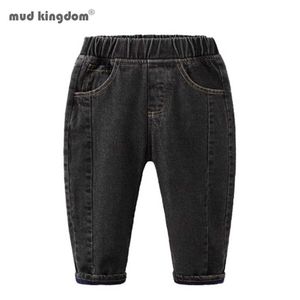 Mudkingdom pojkar jeans solid mode elastiska midja barnbyxor 2 till 6 år svart blå höst avslappnad denim byxor för 210615