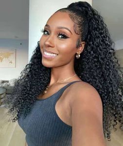 Kinki Ponytail Hairstyles Clip in Human Horse Hair Extensions Kinky Curly Slostring Pony Tail Afro Puffs Real Humain Piece140g