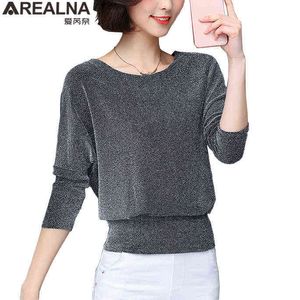 Pailletten Lurex Frauen Bluse Shirt Koreanische Mode Fledermaus Ärmel Glänzende Damen Tops und Blusen Stretch Schlanke Damen Plus Größe Tops blusa H1230