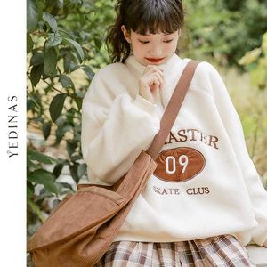 Yedinas Autumn Winter Warm Coat Women Hoodies Fleece Pullover Casual Female Sweatshirt Hip Pop Oversize Tops Harajuku 210527