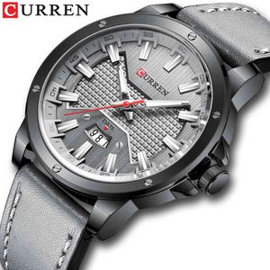 Mens Watches,CURREN Watches Quartz Analog Calendar,Wrist Watch for Men, Fashion Waterproof Leather Band-gray X0524