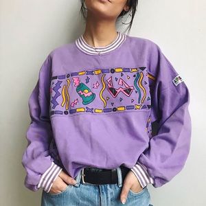 Felpe Harajuku Autunno Donna Felpe dolci coreane Girocollo viola Manica lunga Cartoon Stampato Pullover casual allentato 210422